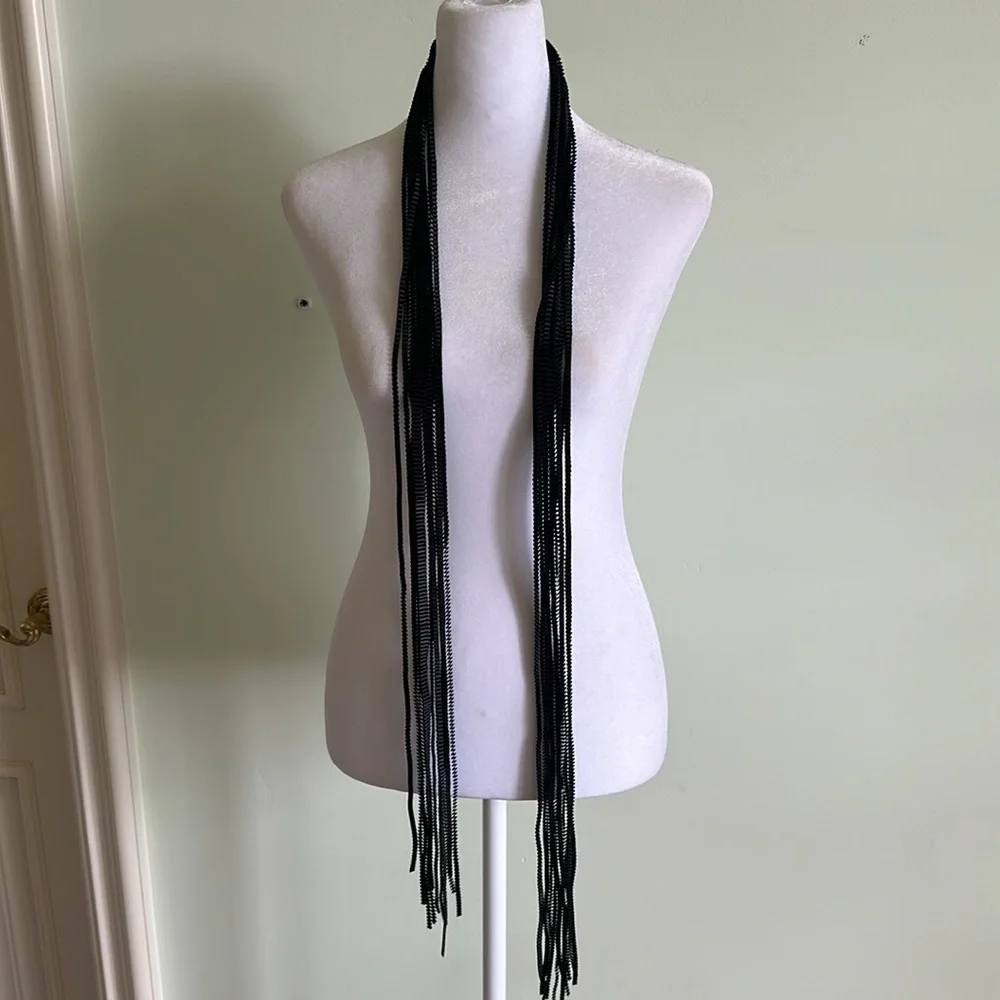Black Crinkle Material Long Adjustable Necklace